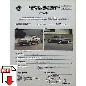 1989 Chrysler Lebaron Coupe FIA homologation form PDF download